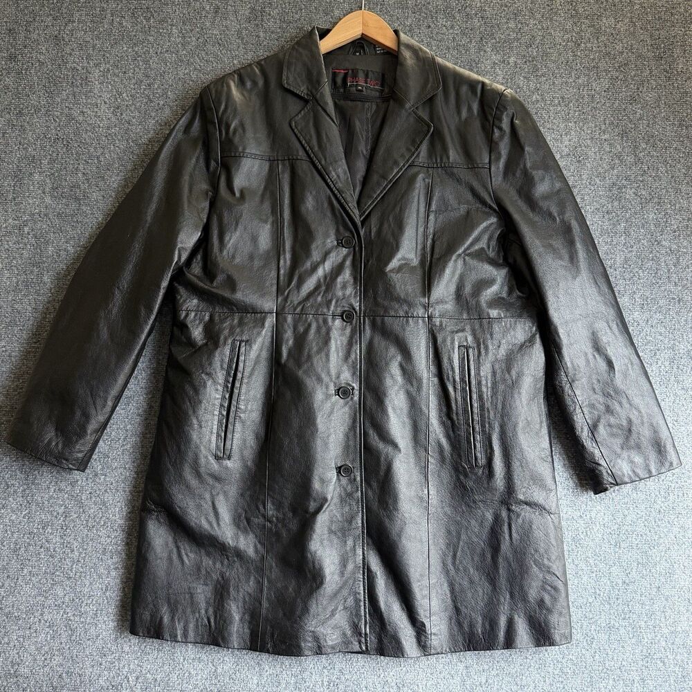 Phase Two Genuine Leather Car Coat Jacket Black Men’s XL Long Blazer